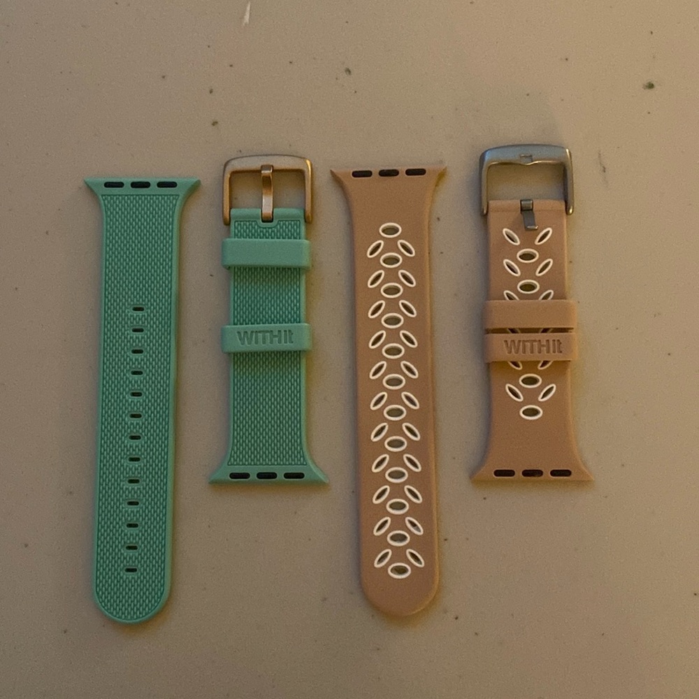 WITHit Silicon Apple Watch Bands 38-40mm Blue-Green & Tan/White